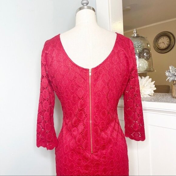 Ronni Nicole Red Lace Scalloped Edge Sheath Dress 6 Small - Picture 7 of 10